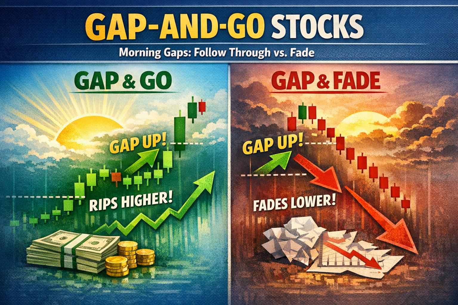 Gap-and-go stocks: when morning gaps follow through vs fade